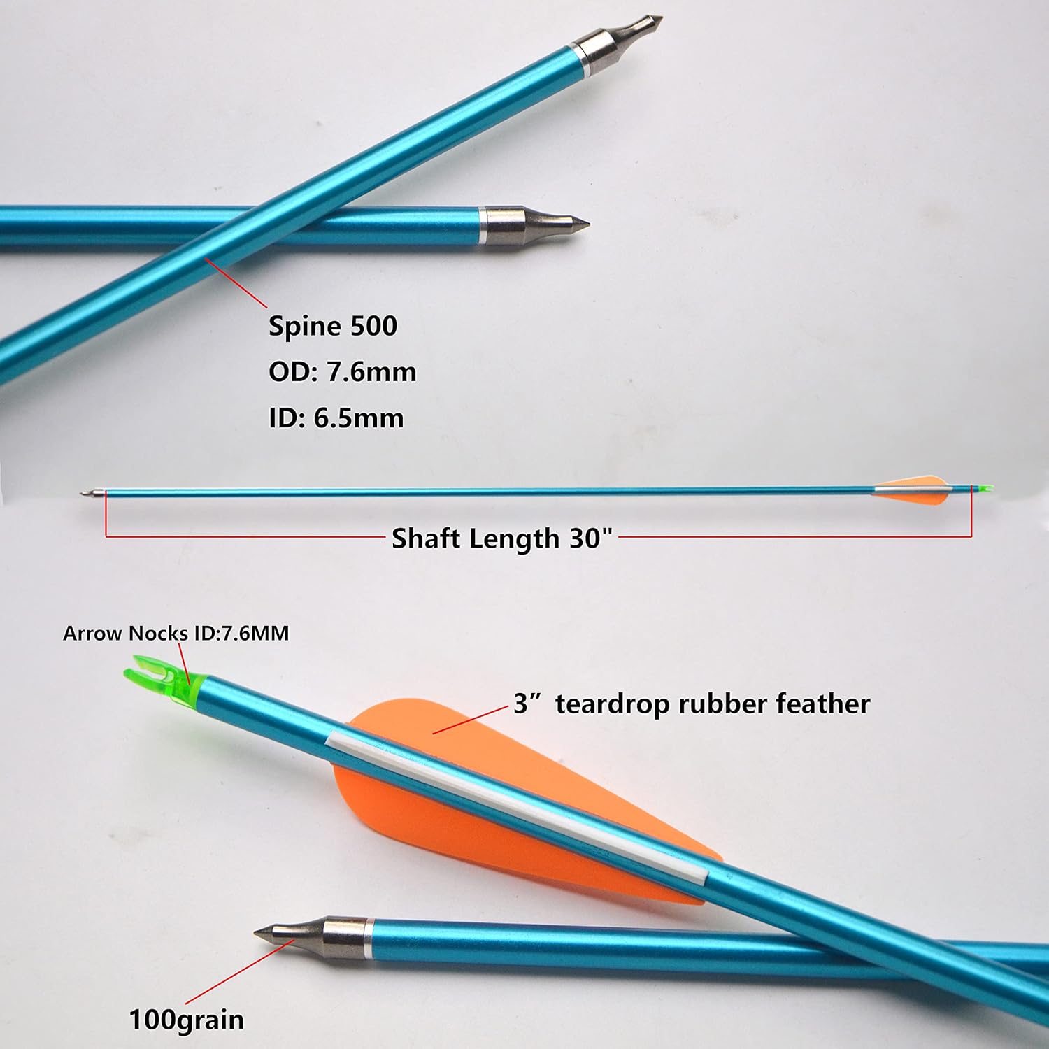 AMEYXGS Aluminum Arrows Spine 500 Hunting Targeting Practice with Removable Tips 3Inch Rubber Vanes for Compound Recurve Bow