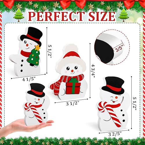 Miniatura 8 de Lindas decoraciones de bandeja escalonada de Navidad para interiores, ciervo de Navidad de madera con bloques de cascabel, letrero de muñeco de