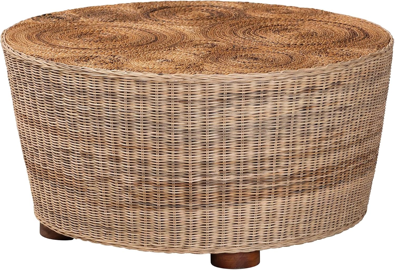 Bali & pari Hosanna Natural Rattan Coffee Table - Handwoven Wicker Accent Table with Textured Spiral Top for Living Room or Lounge