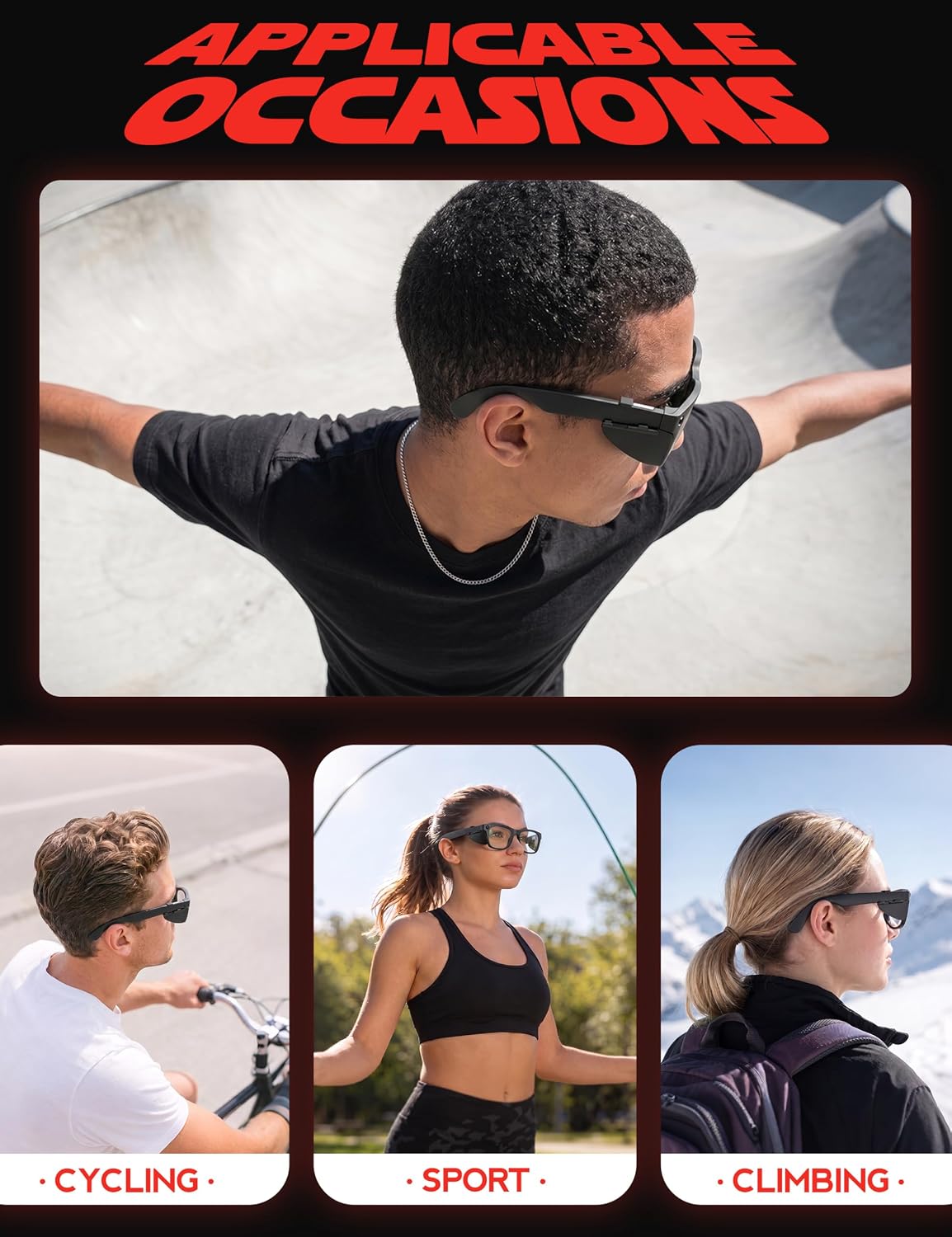 Fiskr Glasses Side Shields for Ray-Ban Meta Wayfarer/Skyler/Headliner Gen 2 & Oakley Meta HSTN, Durable & Lightweight, Flexible Eye Protection - Classic Black