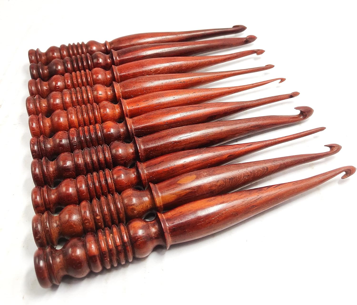 Red Wood Crochet Set of 10 Natural Beautiful for Wool Knitting Unique Design Comfortable Crochet Hook Handcrafted Knitting Needles Weave Yarn Craft by A.F. Luxury Handicraft