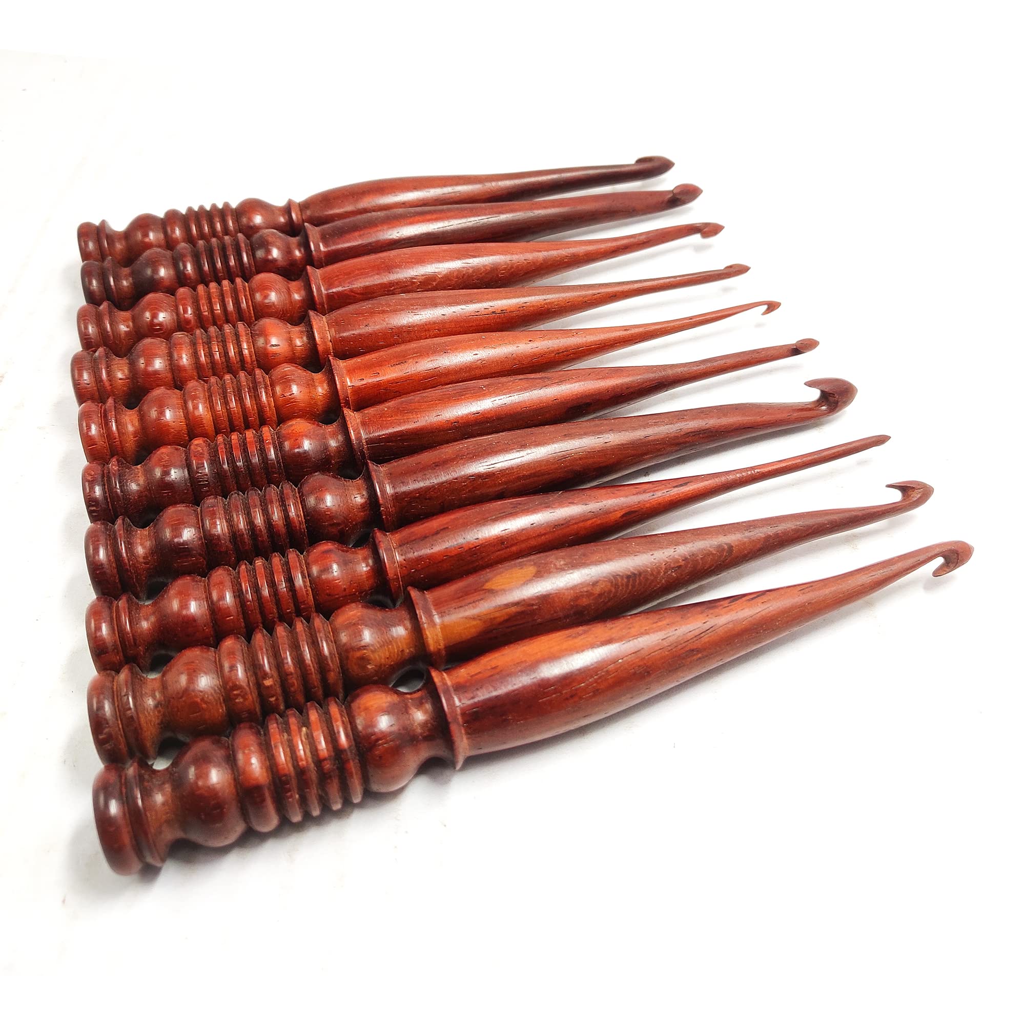 A.F. Luxury Handicraft - Set di 10 uncinetti, in legno rosso, per lavori a maglia, design unico, comodo uncinetto, fatto a mano, per lavori a maglia