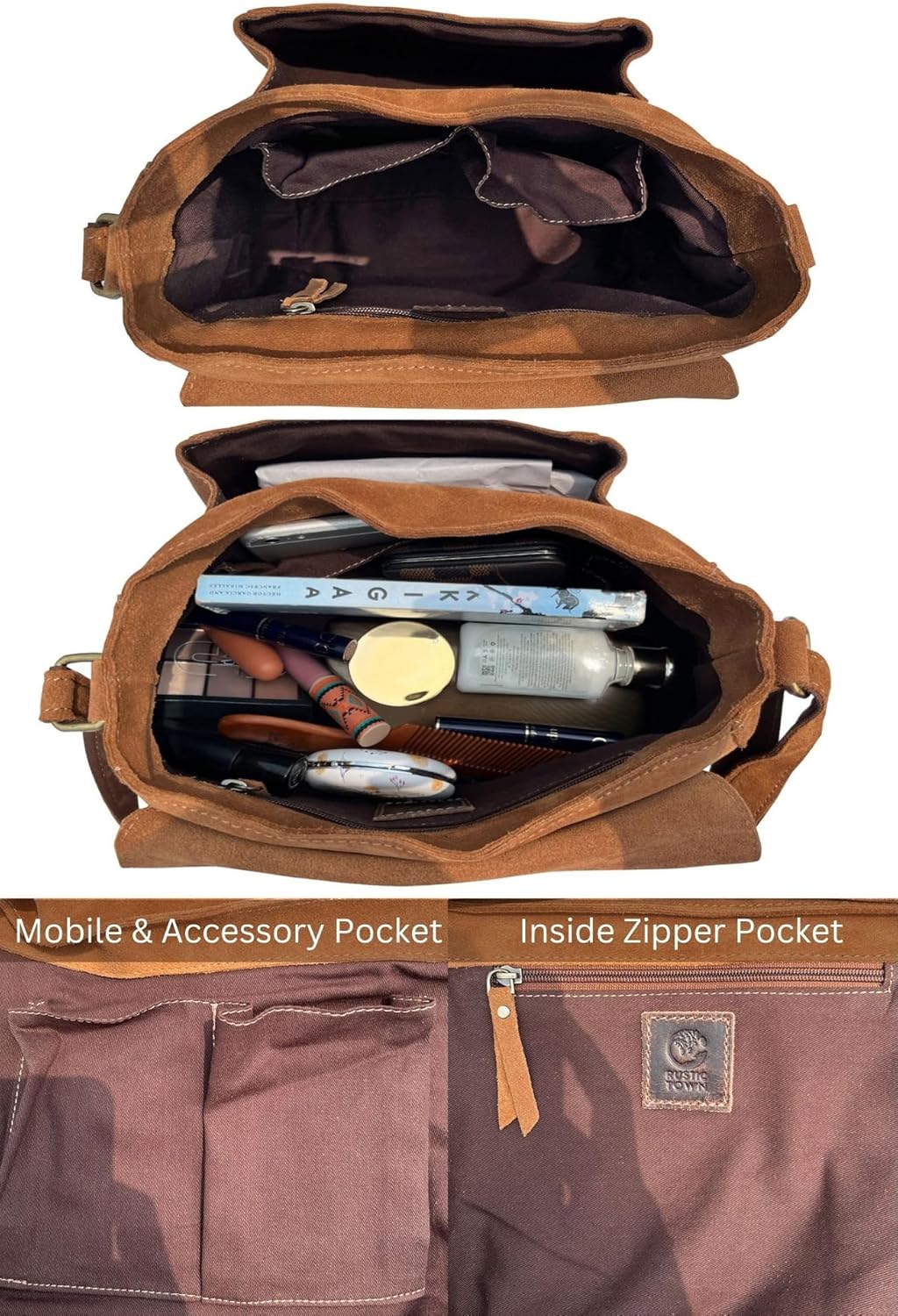 RUSTIC TOWN Leather Crossbody Satchel Bag Vintage Purses Handbags for Women