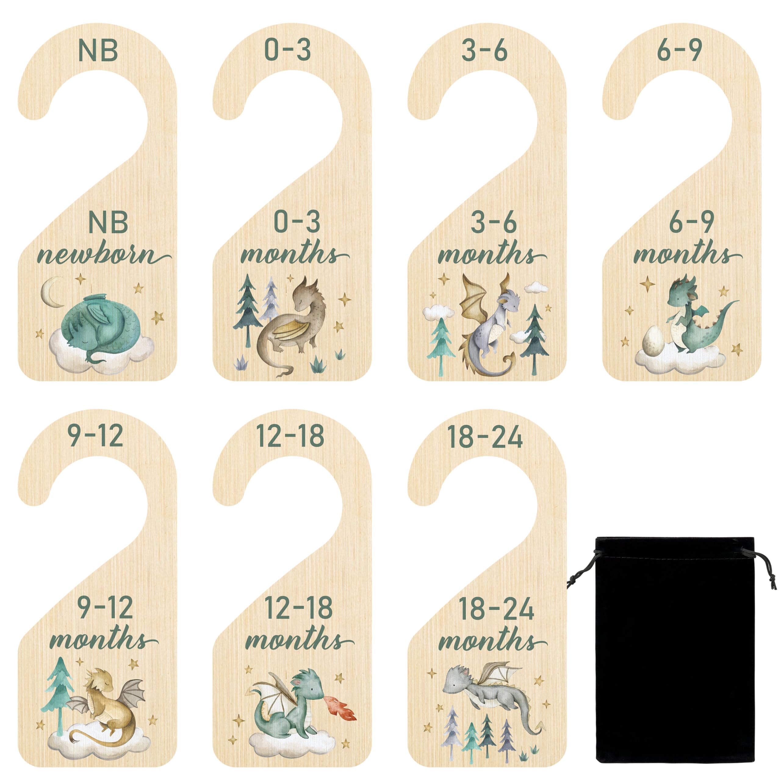 R HORSE Wooden Baby Closet Dividers - 8Pcs Dragon Baby Closet Organizer Double-Sided Newborn Clothes Size Hanger Dividers