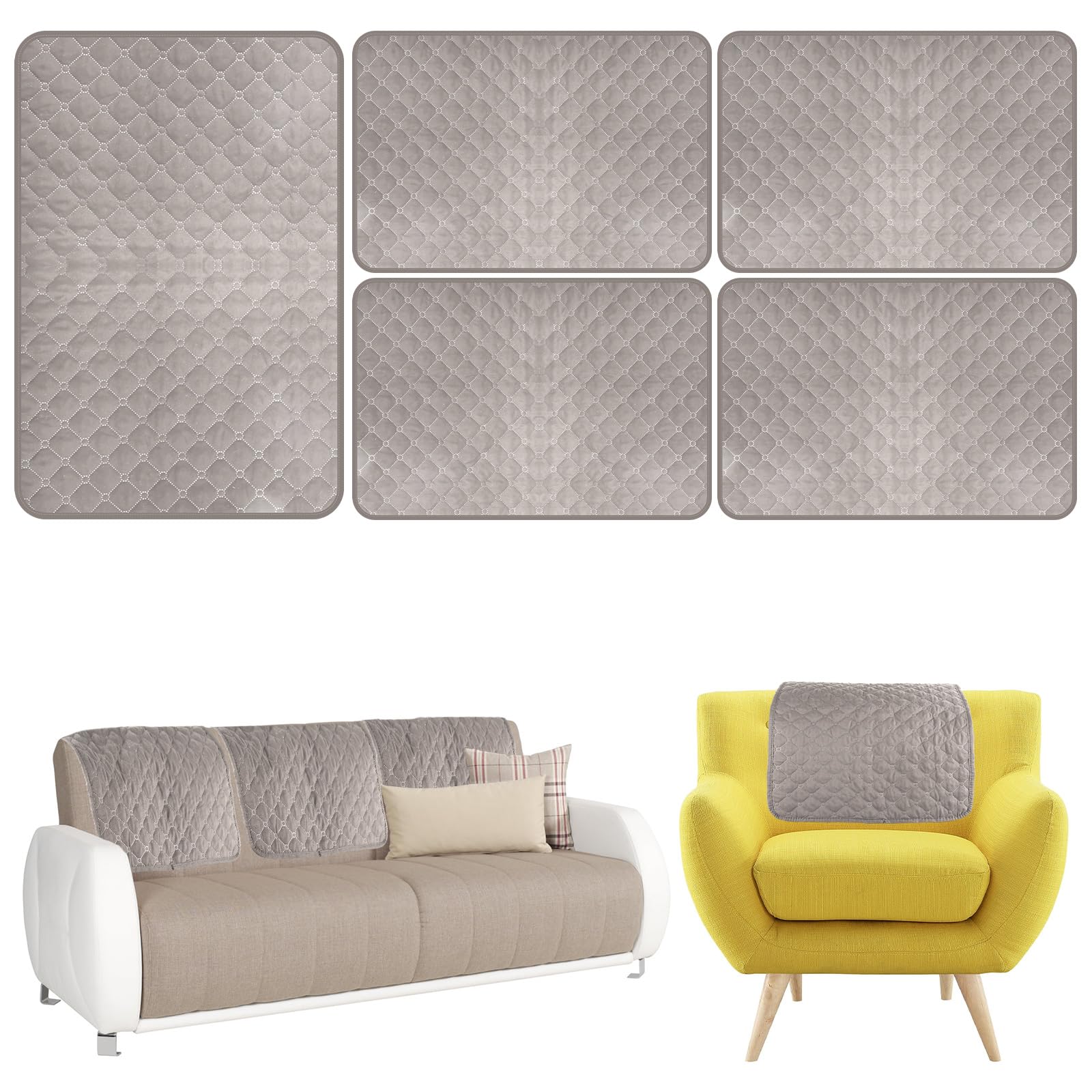 Muross 3Pcs Sofa Headrest Cover Recliner Headrest Protector Soft Polyester Armchair Arm Cover Wear Resistant Anti-Fade Sofa Headrests Covers for Recliner Chair Sofas 57x38cm (grey, 5pcs)
