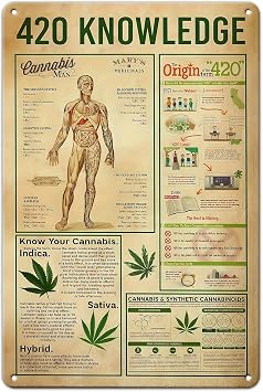 Funny Weed Poster Wall Decor Art | Vintage 420 Knowledge Metal Tin Sign | Perfect for Home, Bedroom, Bar, Cafe, Garage, Man Cave | 8inx12in/20cm*30cm