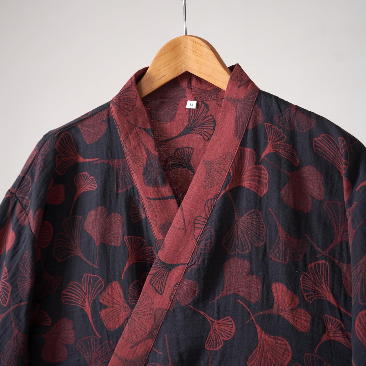 100% Cotton Gauze Ginkgo Leaf Kimono Robe, Long Knit Loose Loungewear Bathrobe Nightgown Ladies Sleepwear for Women - Image 3