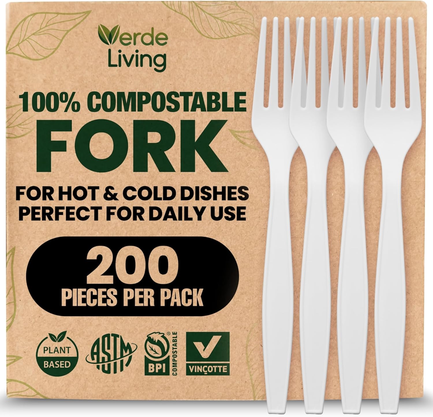 300 Piece Compostable Utensils Set of 100 Forks, 100 Spoons, & 100 Knives – 6 Inch Splinter-Free Birchwood Wooden Utensils Eco Friendly Disposable Cutlery Set for Party, Weddings & BBQ