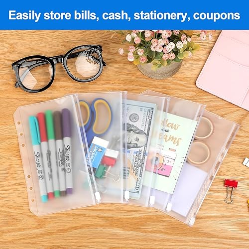 Miniatura 5 de KTRIO 16 bolsillos para carpeta A6, 6 agujeros, sobres de efectivo para presupuestos, carpetas transparentes con cremallera, insertos