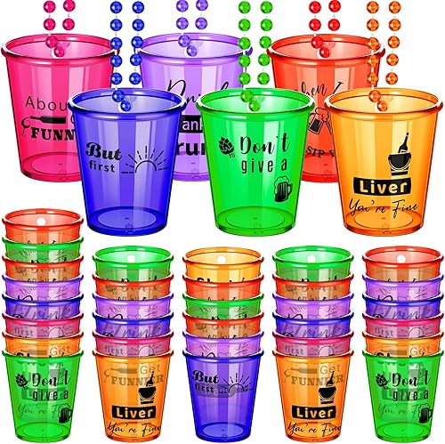 Hicarer 12 piezas de collares de chupito con dije de vaso de chupito de plástico a granel en collar de cuentas, regalos de fiesta traviesos para