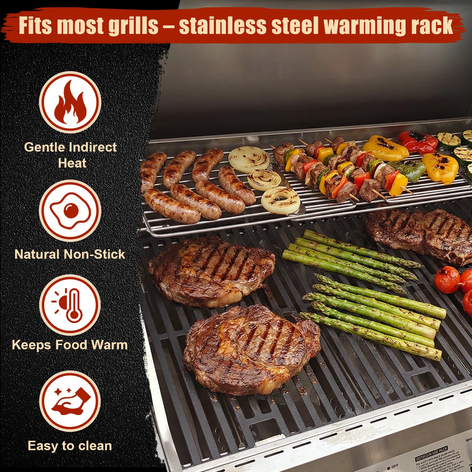 Denmay Uniwersalny ruszt do podgrzewania ze stali nierdzewnej, 40-94 cm, do grilla gazowego, na pellet drzewny, grill, wędzarnia, regulowany ruszt do podgrzewania, część zamienna do Weber, CharBroil