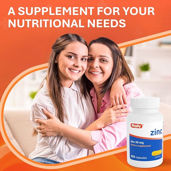 Rugby Zinc 50mg - Gluten-Free Daily Dietary Supplement for Immune Support, 100 Count