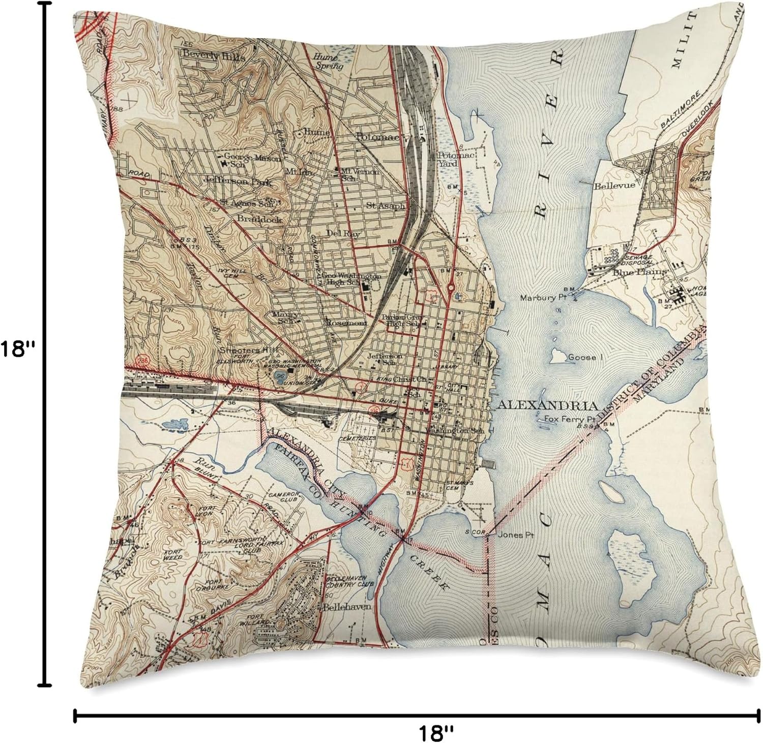 Vintage Alexandria VA Map (1942) Throw Pillow