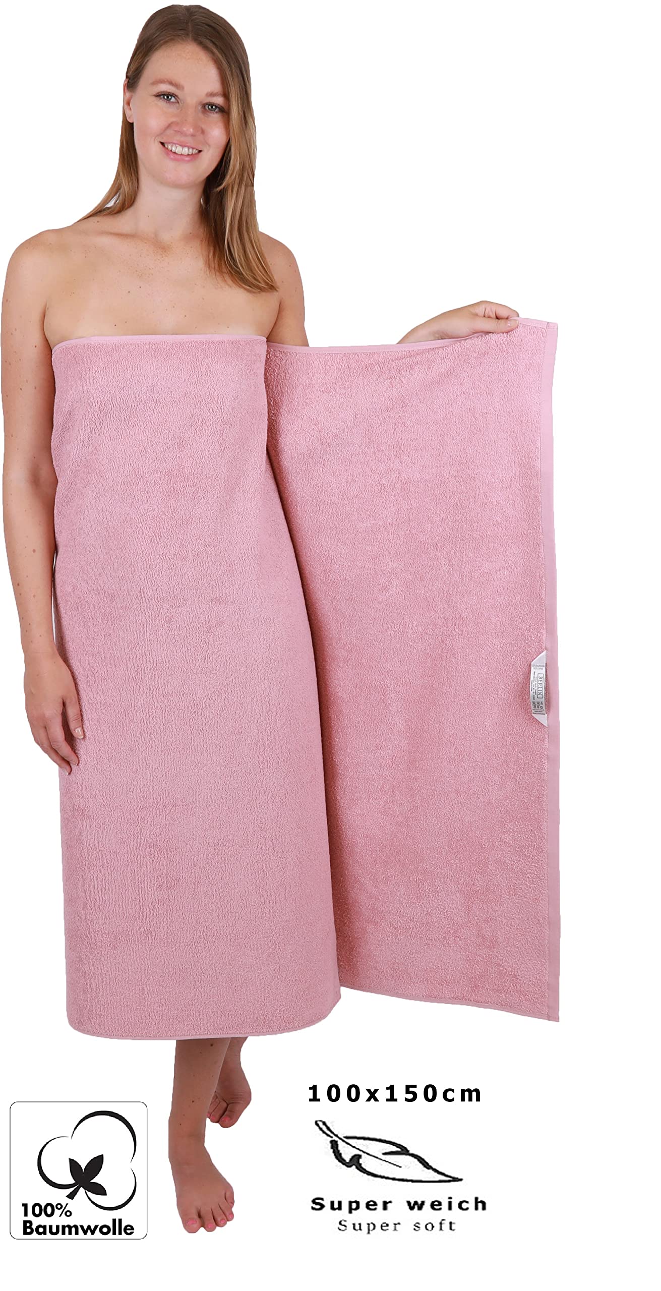 Betz 2 Stück Maxi Duschtücher XXL Badetuch Duschtuch Größe 100x150cm Berlin Farbe Lotus/dunkelgrau