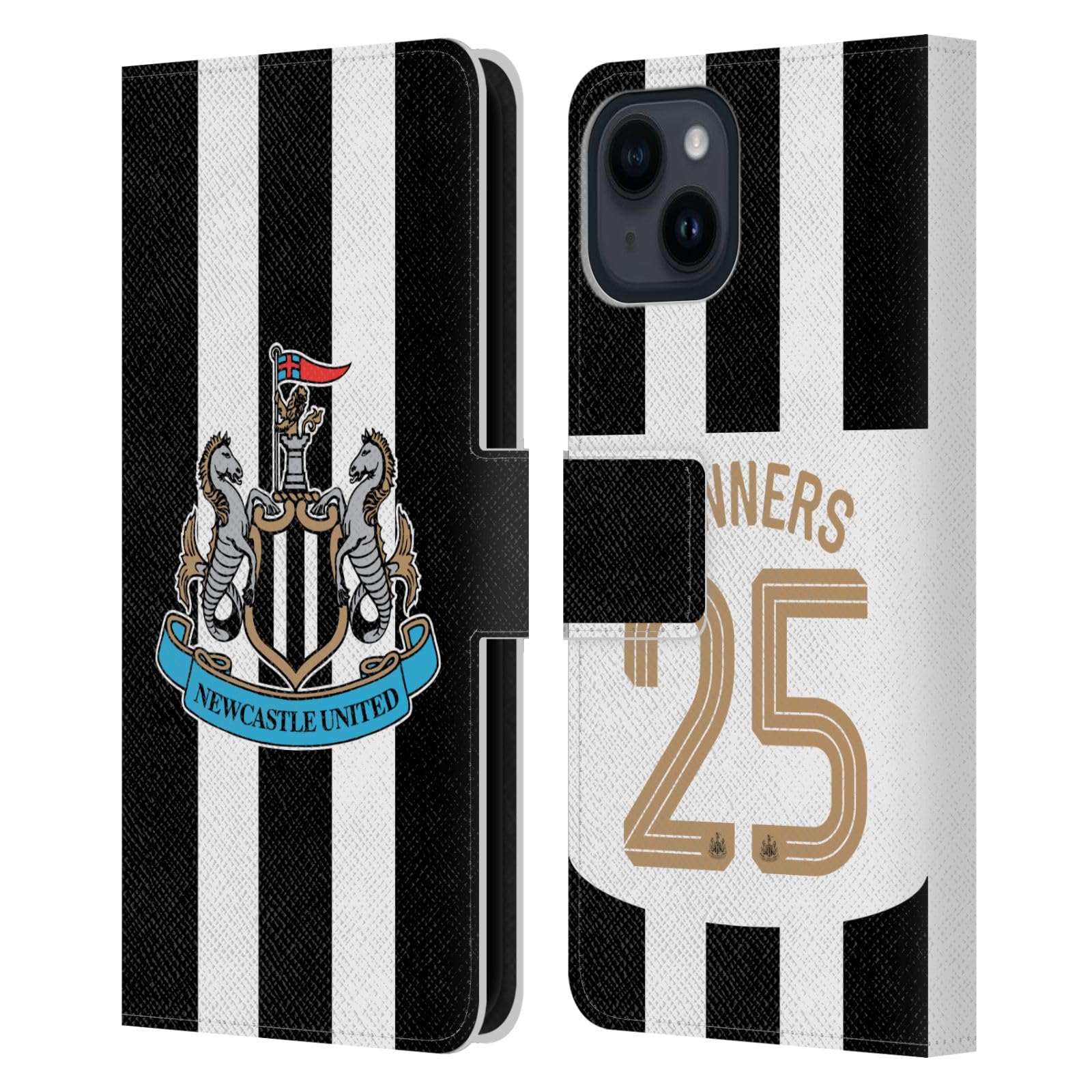 Head Case Designs Officially Licensed Newcastle United Football Club Home Kit 2025 Cup Winners Leather Wallet Case Compatible With Apple iPhone 15