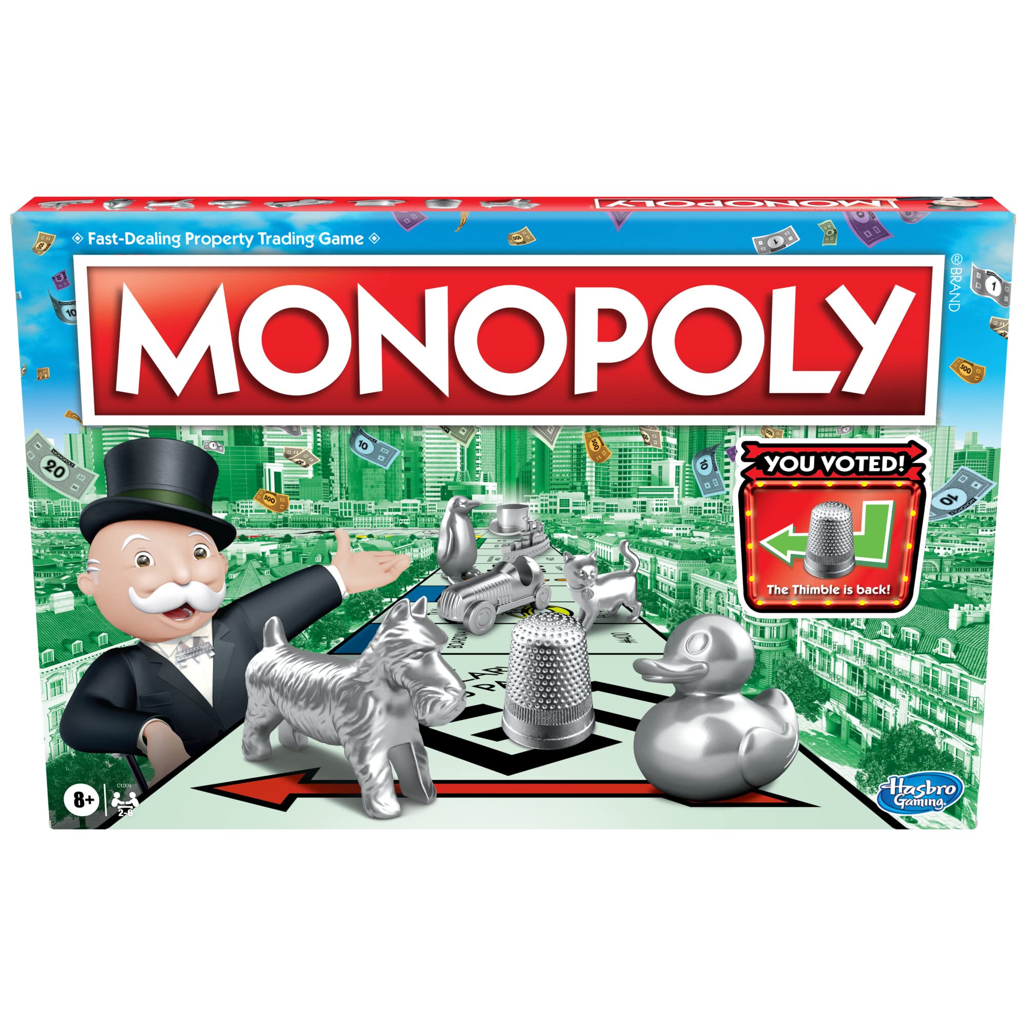 MonopolyGame, Family Board Games for 2 to 6 Players & Kids Ages 8 and Up, Includes 8 Tokens (Token Vote Edition)
