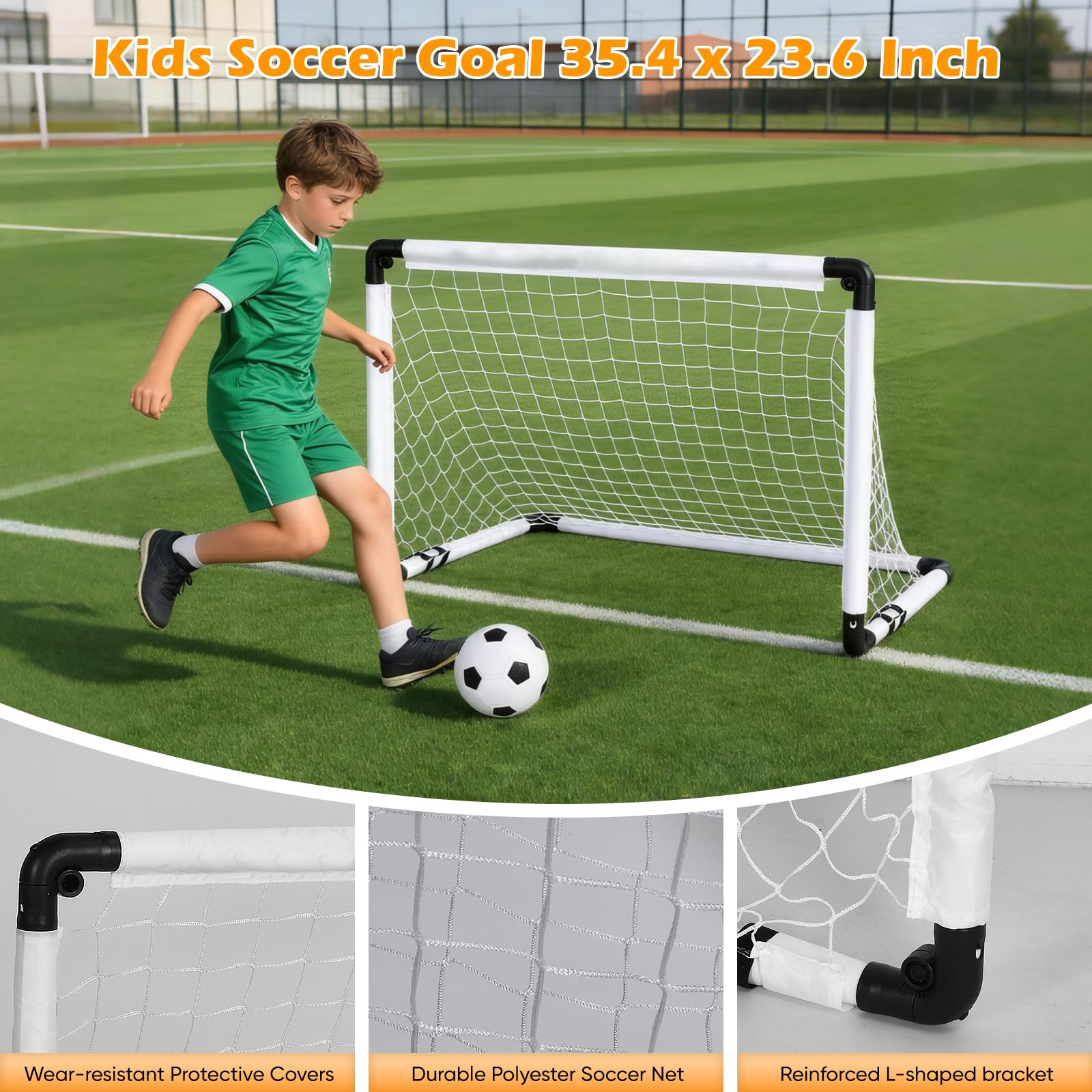 Set di 2 porte da calcio per bambini - Porte da calcio con pratica borsa per il trasporto, giochi all'aperto per bambini con pallone da calcio, pompa ad aria, 8 picchetti di ancoraggio