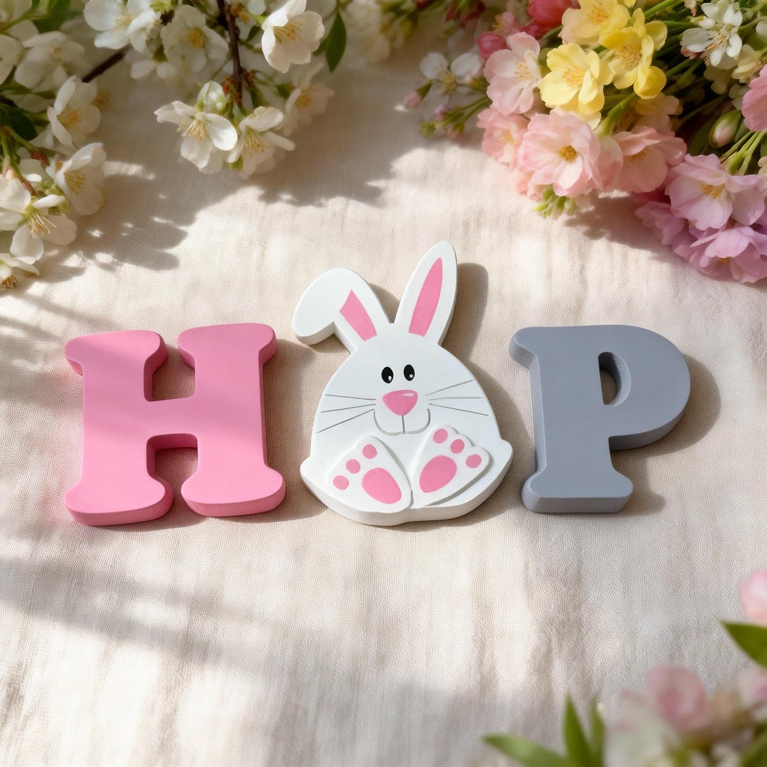 Easter Bunny Decor HOP Sign - Decorations for Home Wooden Tiered Tray Decor Block Letters Tabletop Cutout Word Decor with Bunny Ears Cute Farmhouse Coffee Bar Accessories, Funny Decorations for Bedroom Living Room Shelf Table image 5