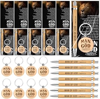 Landical 50 Set Man of God Gifts for Men Christian Gifts Bulk Baptism Gifts for Men, 50 Man of God Keychains 50 Bible Verse Ballpoint Pens 50 Cards Pastor Appreciation Gifts for Church Men Dad Gifts