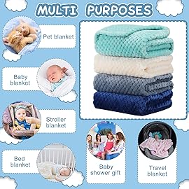 Frienda 4 Pcs Baby Fuzzy Blanket Fluffy Baby Blanket for Boys Girls Soft Warm Infant Newborn Toddler Receiving Nursery Bed Supplies, 32 x 24 Inch(Blue Green Color)