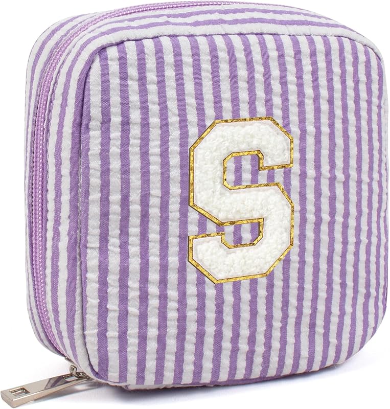 Necessaire de maquiagem LETGO com zíper e patch de chenille dourado, roxa, pacote com 2