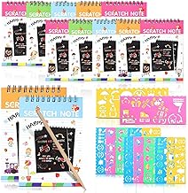 FINEMOE Scratch Book with Stencil Scale for Kids, Bulk Return Gifts for Birthday, Magic Activity Kit, Thoughtful Return Gifts for Girls & Boys Ages 3 & Above, Art & Craft Kit for Kids (Large12 Set)