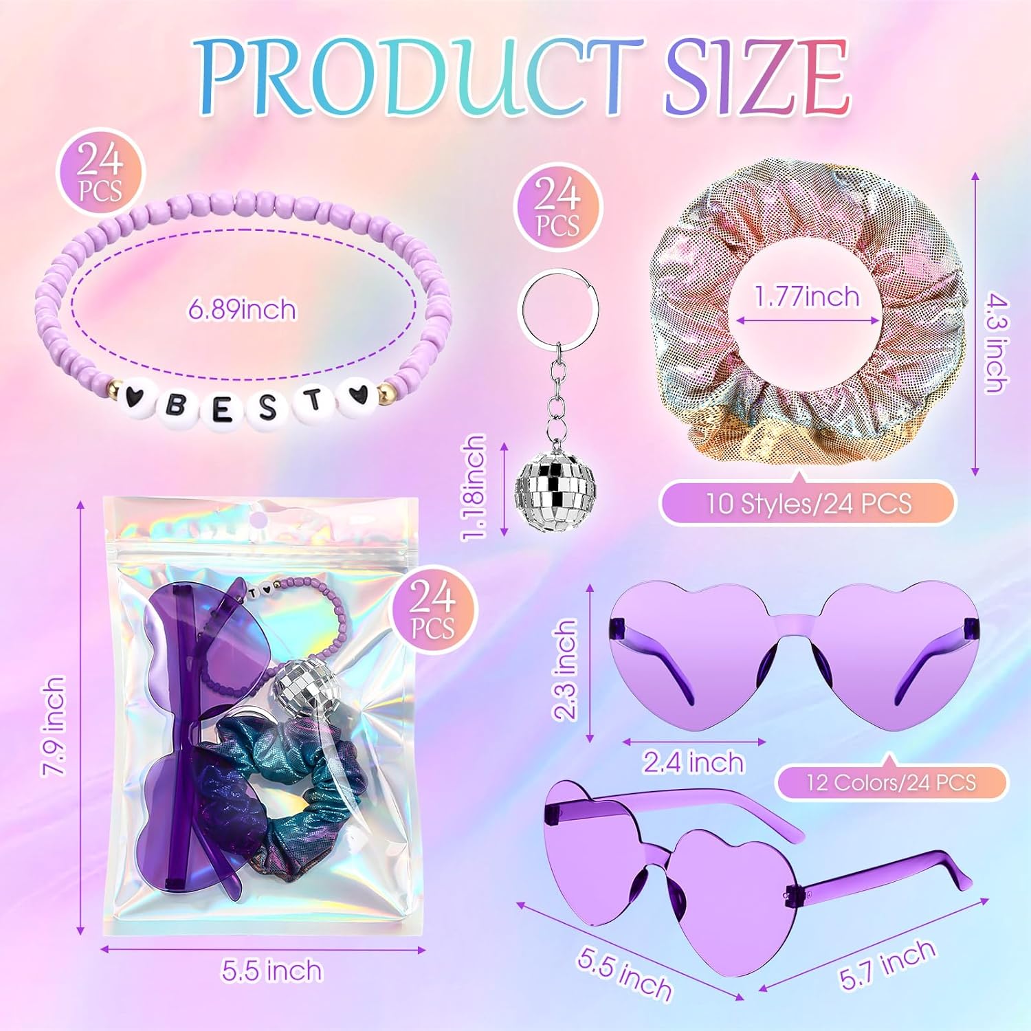 Geiserailie 120 Pcs Kpop Party Favors Friendship Popular Singer Party Favors Bracelets Disco Keychain Sunglasses Holographic Scrunchie Set Bags 12/24 Set Friendship Gifts for Kpop Fans Women - Image 2