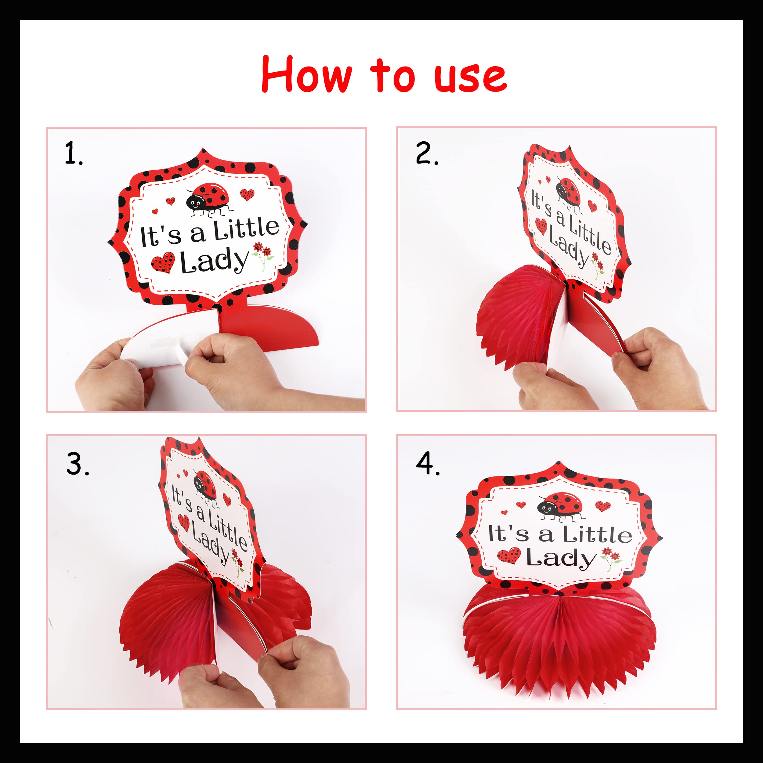 9-Piece Ladybug Honeycomb Centerpiece Kit - 3D Paper Table Decor For Birthday Party & Baby Shower