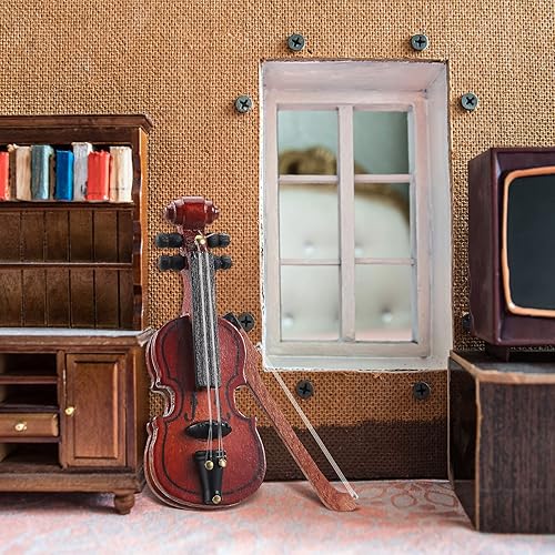 Miniatura 5 de Chalyna Juego de 2 modelos de mini violín - Violín miniatura de madera para accesorio de casa de muñecas, 2.56 x 0.98 x 0.39 pulgadas