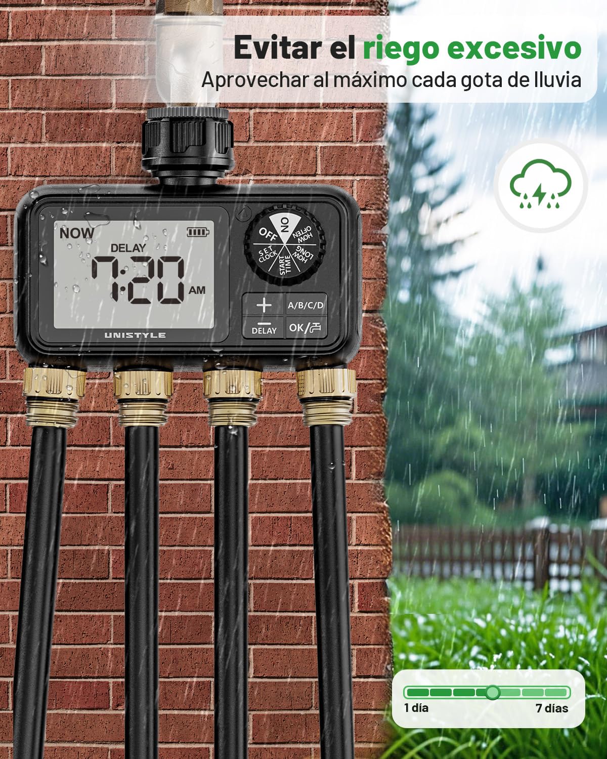 Unistyle Ordenador de riego de 4 salidas, reloj de riego automático, aspersor de césped, control de riego, sistema de riego para riego de jardín, temporizador de agua, riego de jardín