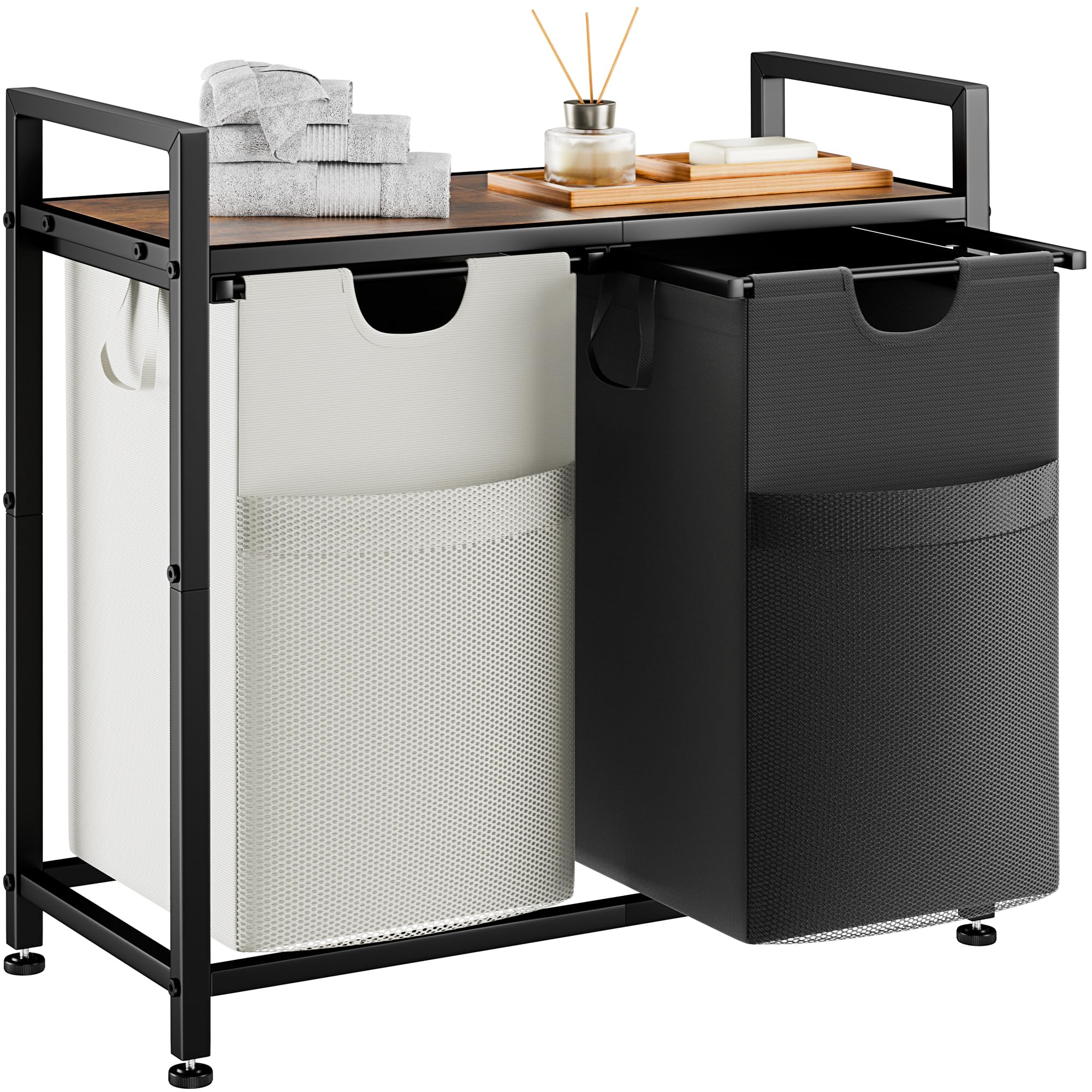 Lulive Double Laundry Hamper, Multifunctional Basket Organizer, 112L Laundry Sorter with Removable Bags and Fabric Handles, Large Top Shelf Laundry Bag for Bathroom, Dorm, Laundry Room