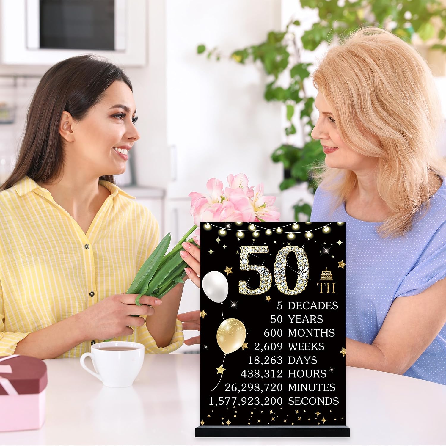 Roetyce 50th Birthday Decorations Gift for Women Men, Black Gold Back in 1976 Poster Acrylic Sign Centerpiece(1PC Duplex Printing), 50th Anniversary Table Decor, 50 Years Old Birthday Party Supplies