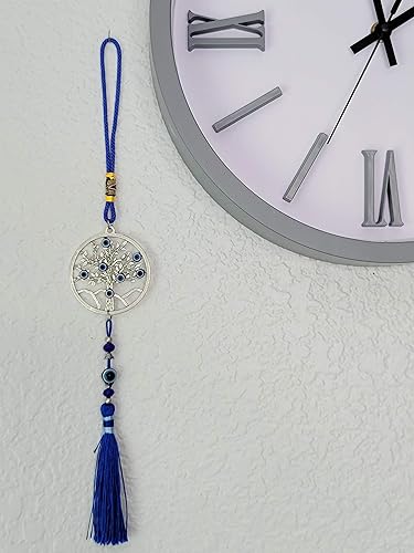 Miniatura 4 de LUCKBOOSTIUM Colgante de árbol de mal de ojo con borlas azules, llavero de mal de ojo para buena suerte y protección, adorno decorativo para colgar
