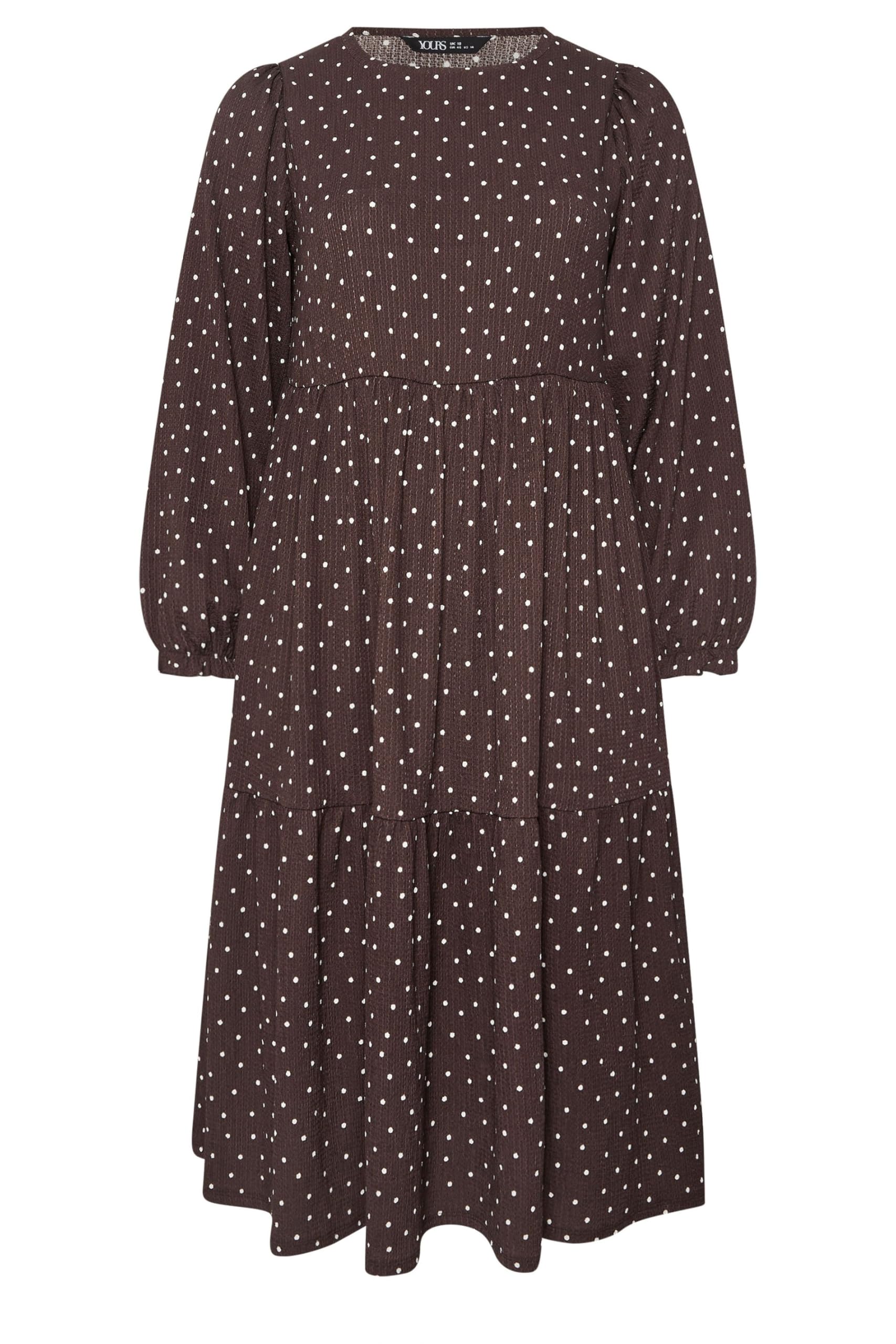 Yours Women's Brown Curve Chocolate Polka Dot Textured Midi Dress - Plus Size Curve