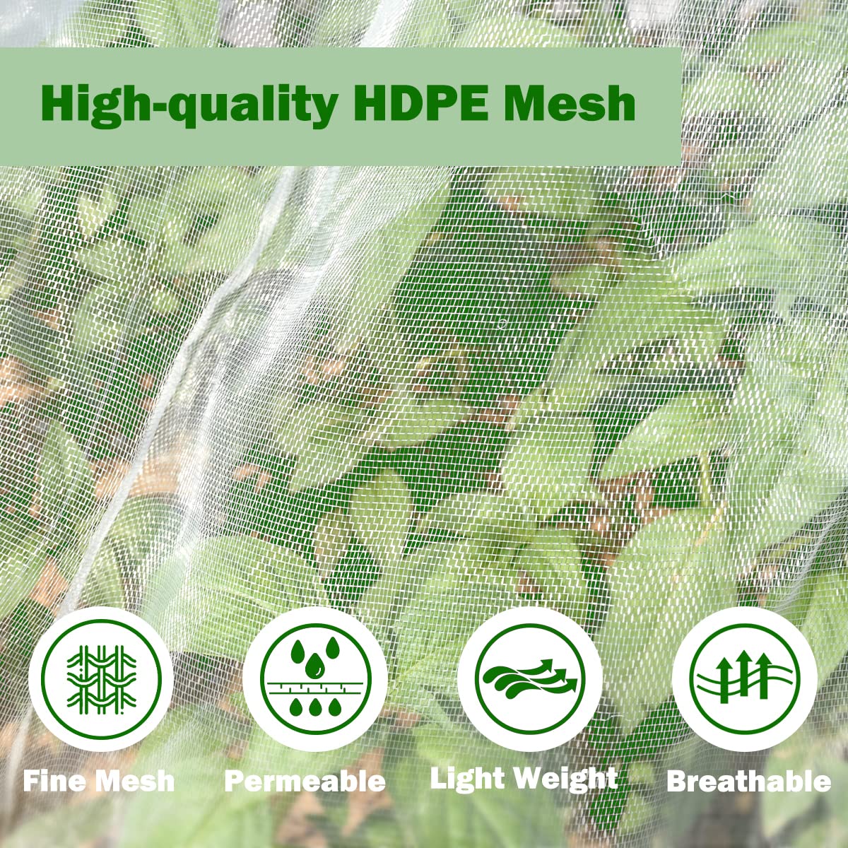 Garden Mesh Netting Kit,8x12 Ft Plant Protection Mesh Netting with 15pcs Greenhouse Garden Hoops,Ultra Fine Mesh Netting Cover for Vegetable Plants, Animals Birds Barrier Garden Netting Kit