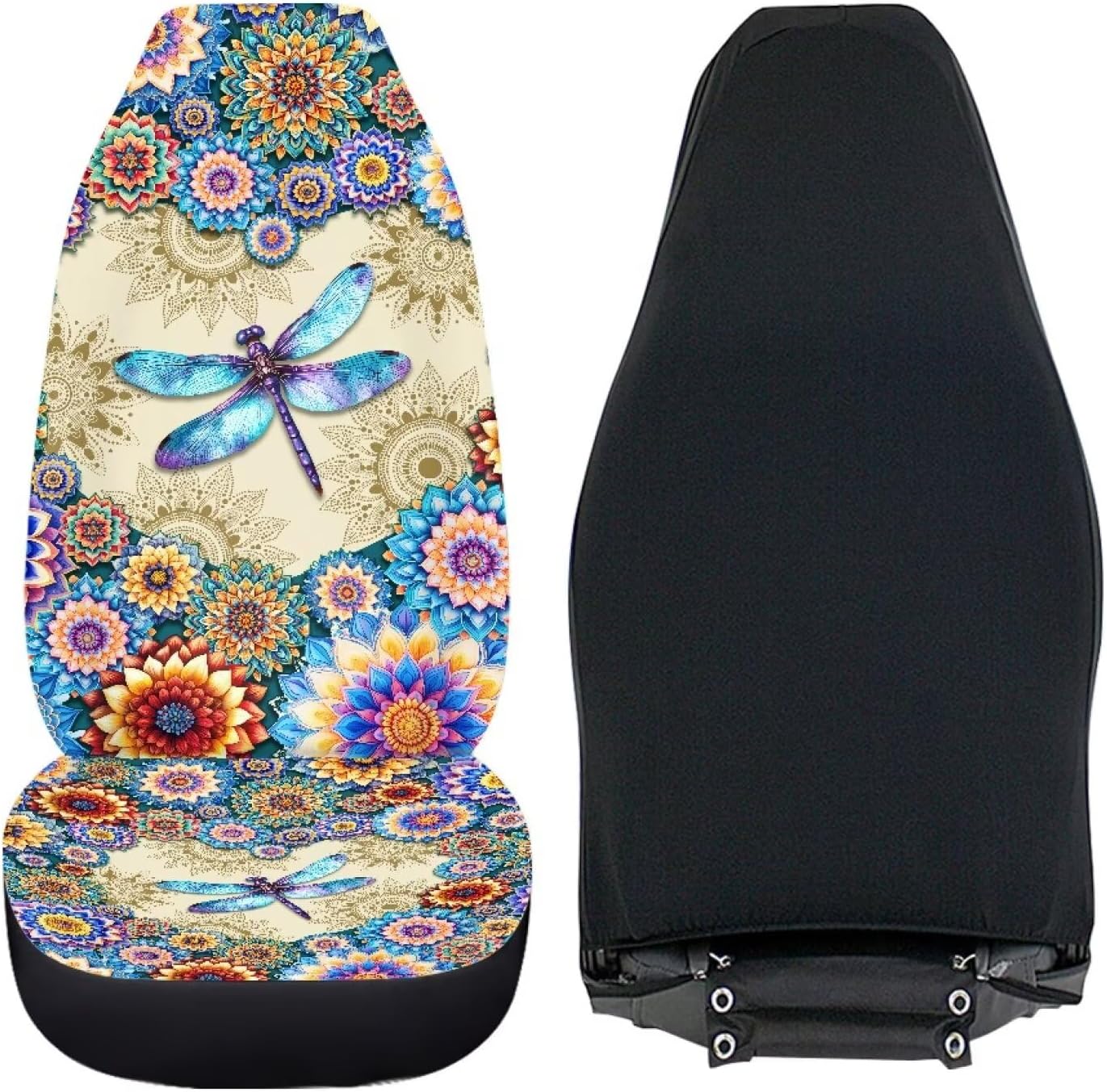 Talayituse Boho Mandala Dragonfly Print Car Seat Covers 2 Pcs, Auto Universal Front Seat Protector Waterproof Automobile Interior Decorate Accessories for Men Women