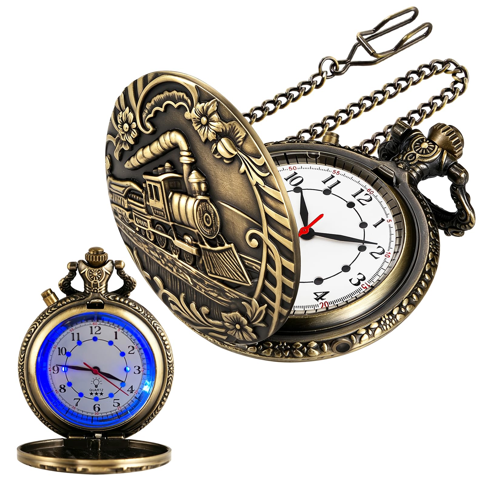 Pocket Watch with LED Lights, Creative Arabic Numeral Dial for Men's Pocket Watch