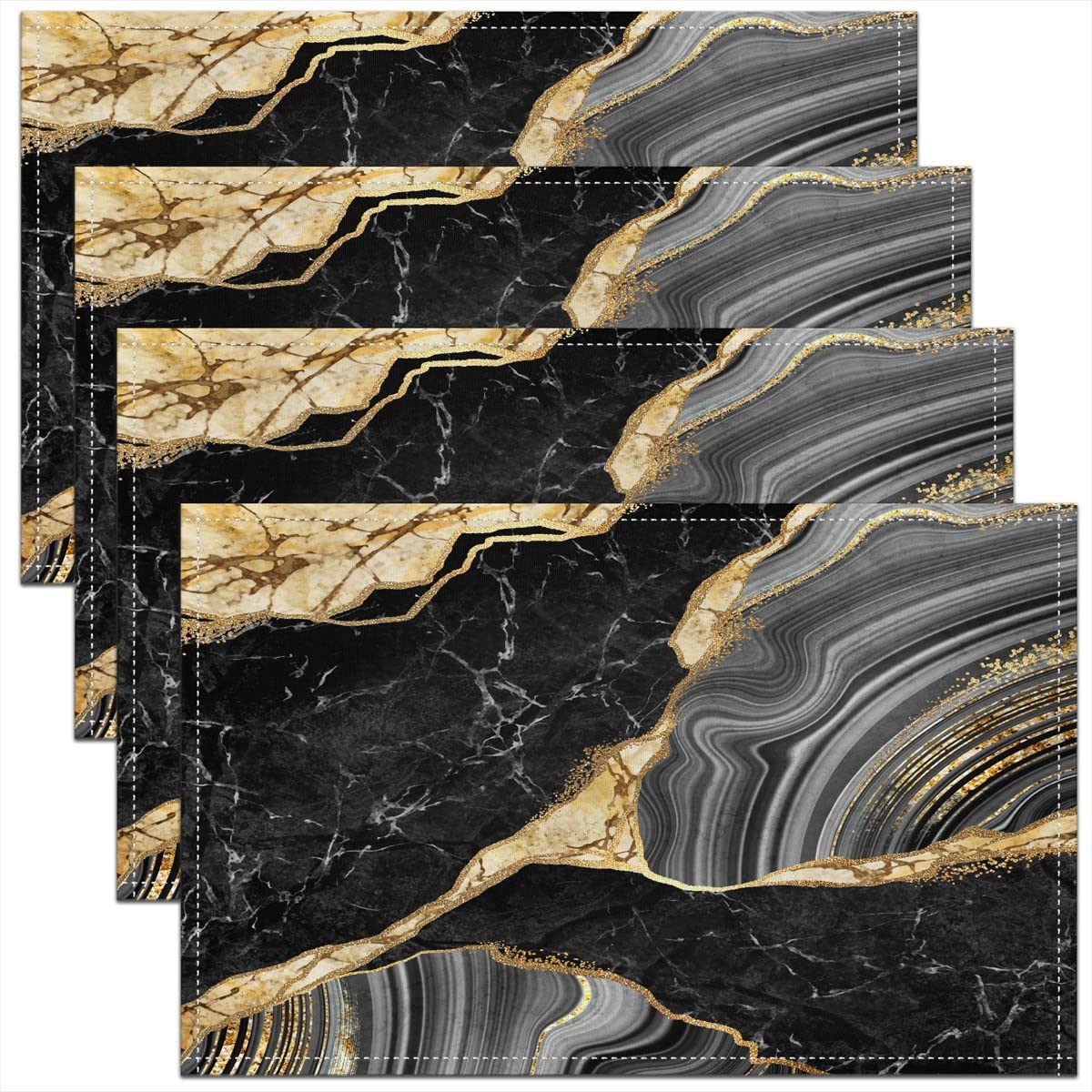Black Marble Placemats 45x30cm Modern Aesthetic Washable Fabric Dining Table Mats Retro Watercolor Artwork Design Kitchen Place Mats Grey