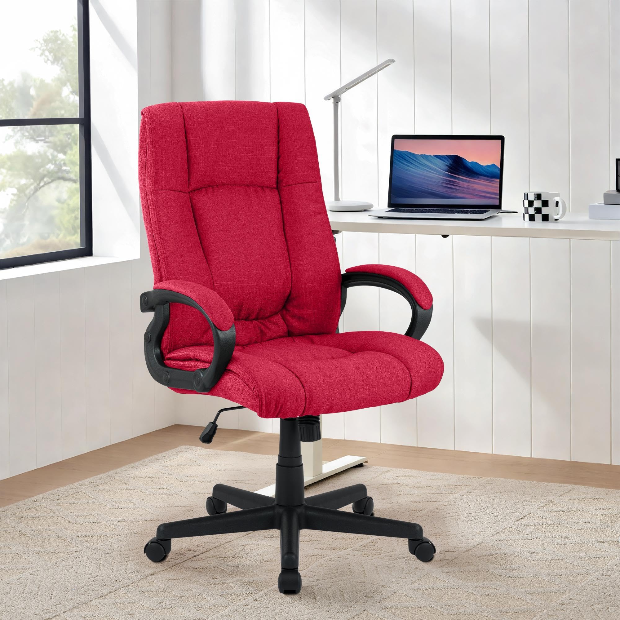 CLP Bürostuhl ergonomisch mit Rollen und Höhenverstellung, Chefsessel höhenverstellbar und Wippfunktion, rückenschonend, Drehstuhl Sparta, Farbe:rot