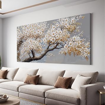 Modern White Flower Tree Of Life Wall Art For Bedroom Decor 20x40 In