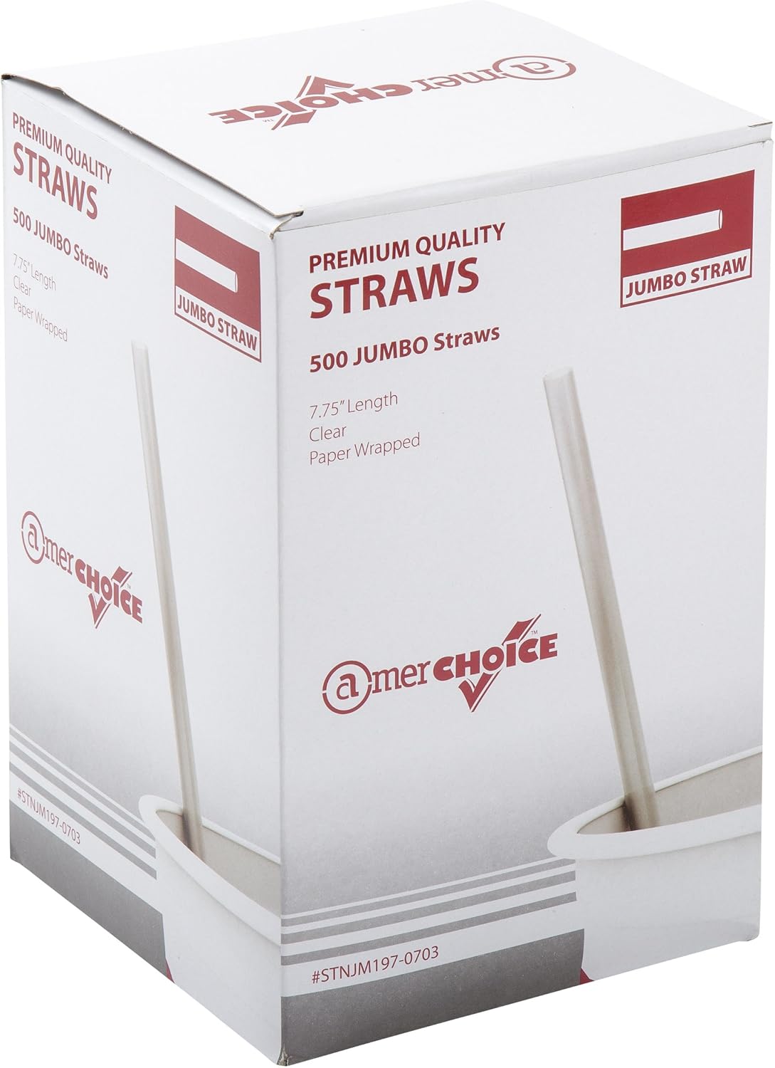 AmerCare 7.75 Inch Jumbo Clear Straws, Paper Wrapped, Case of 12,000