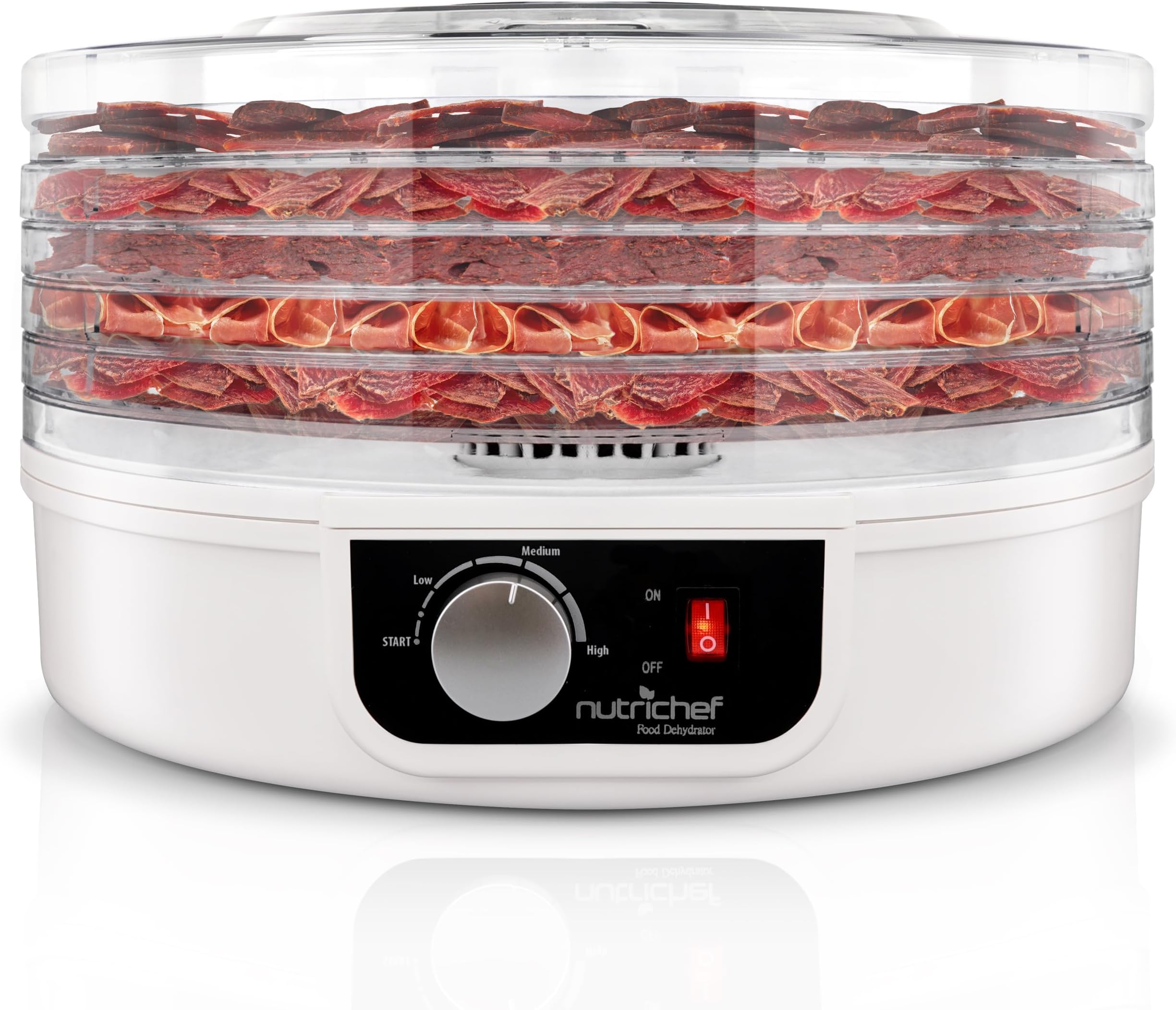 Food Dehydrator - Dehydrate Beef Jerky, Meat, Mushrooms, Fruits & Vegetables at Home | Utilizes High-Heat Circulation for Even Dehydration | Includes 5 Easy-to-Clean Trays | White