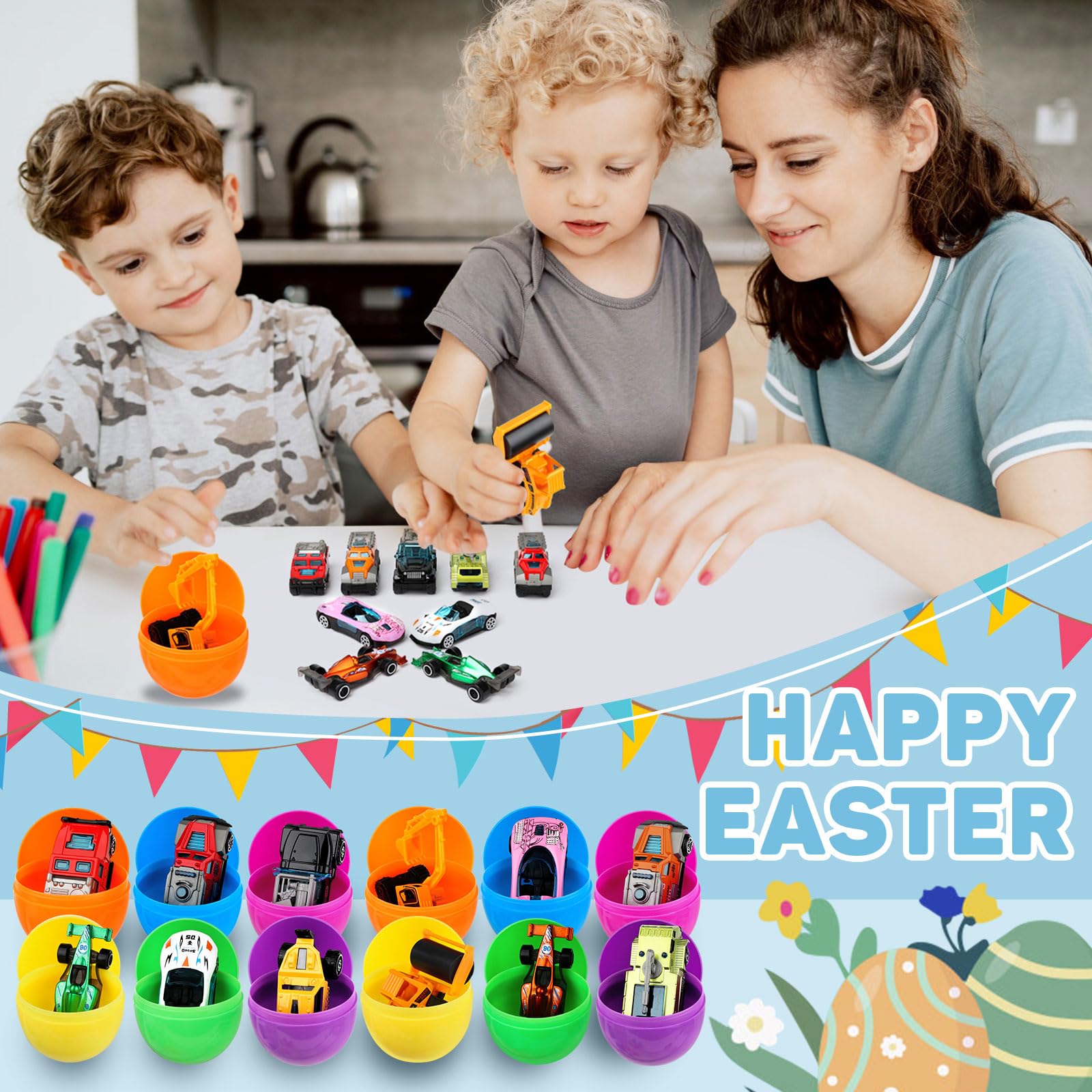 Cadeau Paques Enfant 12Pcs Oeuf De Paques Jouet Avec Voiture En Alliage