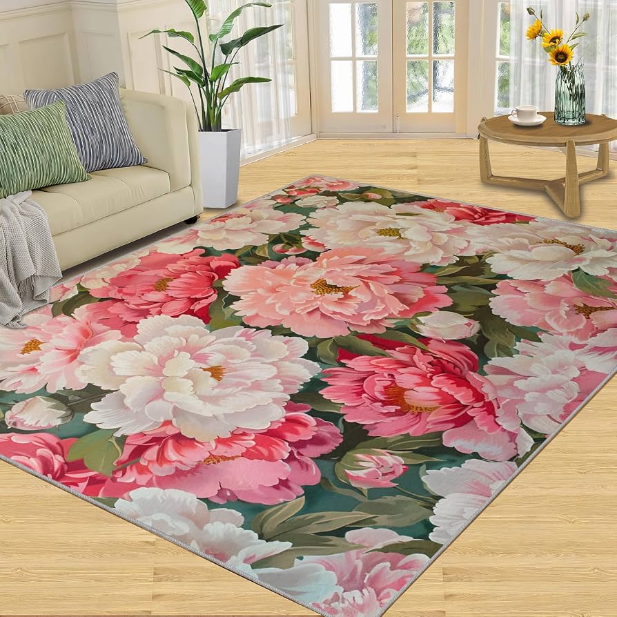 Amazon.com: Rug 4x5 - Seamless Peony Rug, Spring Flower Area Rug
