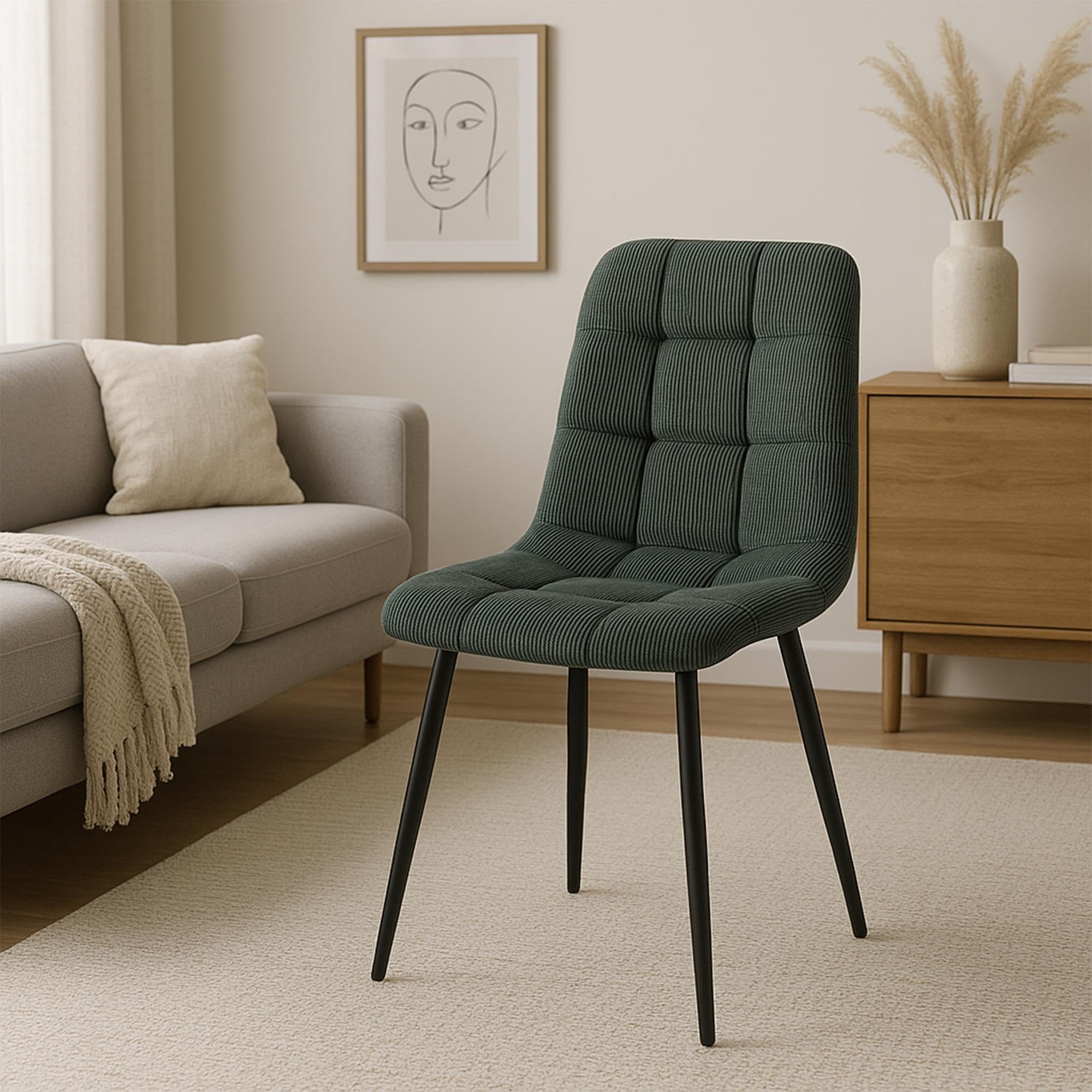 CLP Silla de Comedor Antibes I Silla de Cocina tapizada con Funda de Pana Acolchada I Carga máxima 150 kg Color:Verde Claro