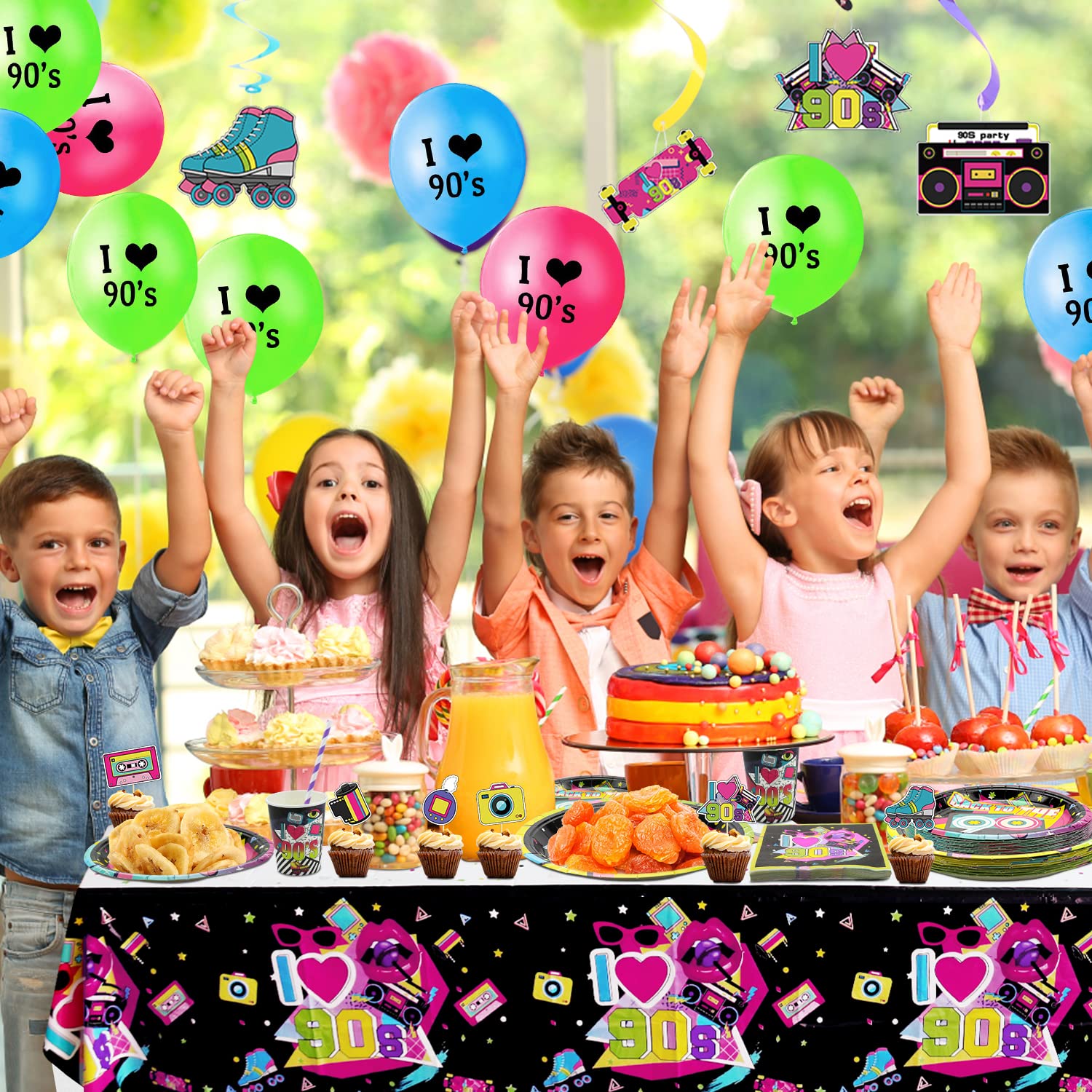 Articoli per Feste Anni '90 - Set di 122 Tovaglioli Piatti Anni '90, per Decorazioni per Feste Anni '90, Articoli per Feste di Compleanno a Tema Anni '90 - Serve 40