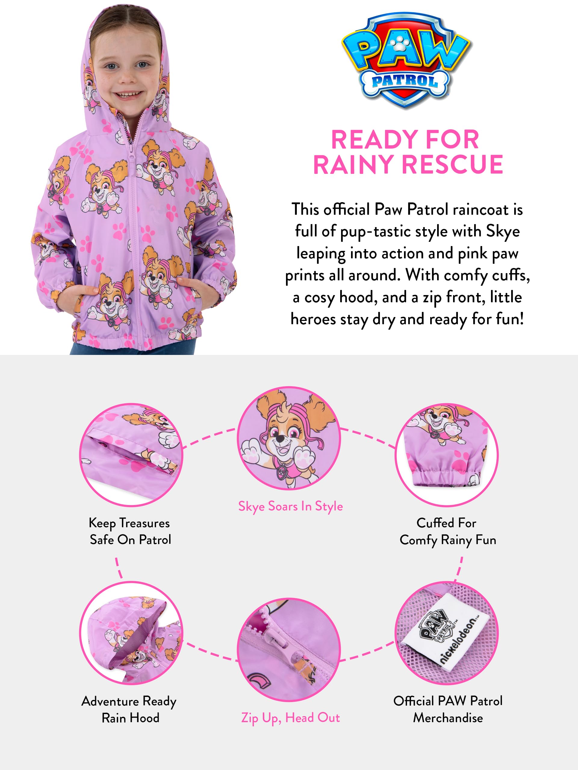 Paw Patrol Imperméable Fille, Skye Manteau de Pluie, Veste Pluie Enfant Résistante à l’Eau