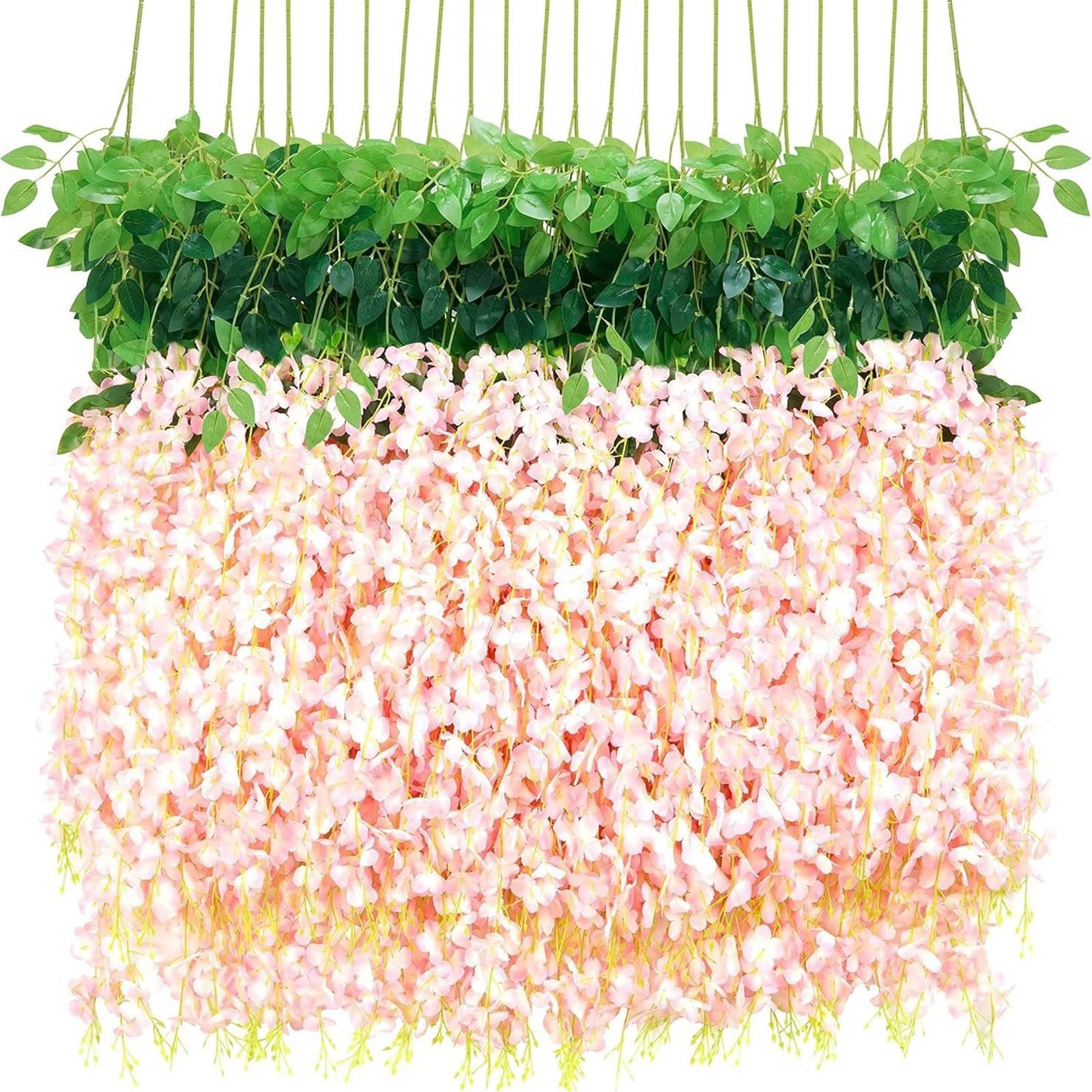 carotoe 12PCS Artificial Silk Wisterias Flower Garlands with Flexible Wire for Ceiling Wall Wedding Party Decoration Realistic Silk Floral for Home Decoration