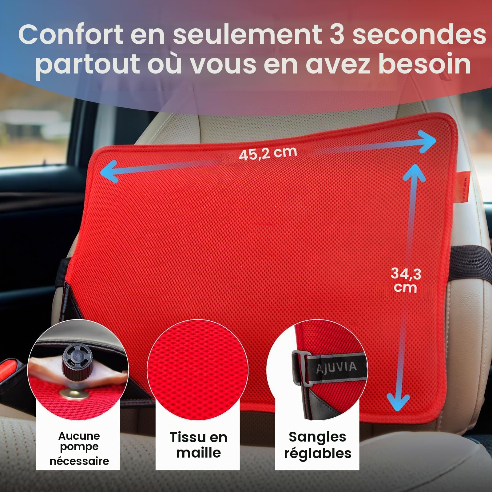 AJUVIA Vitaliseur du dos pour un soulagement rapide de la douleur en 3 secondes, oreiller de soutien lombaire orthopédique 6 en 1, coussin de la technologie Air-Cell pour chaise de bureau et siège de voiture