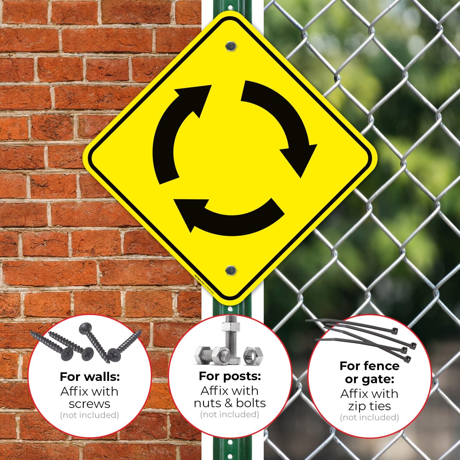 Clockwise Roundabout Graphic Sign, 18x18 Inches, Rust Free .063 Aluminum, Fade Resistant, Made in USA